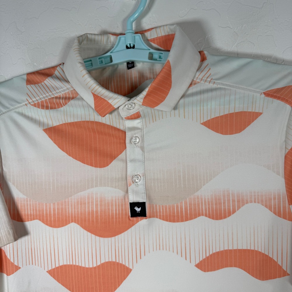 Bad Birdie Polo‎ Shirt Mens Medium Orange White Abstract Wave Golf Performance